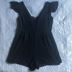 Honey Punch Black Romper with Lace Detail